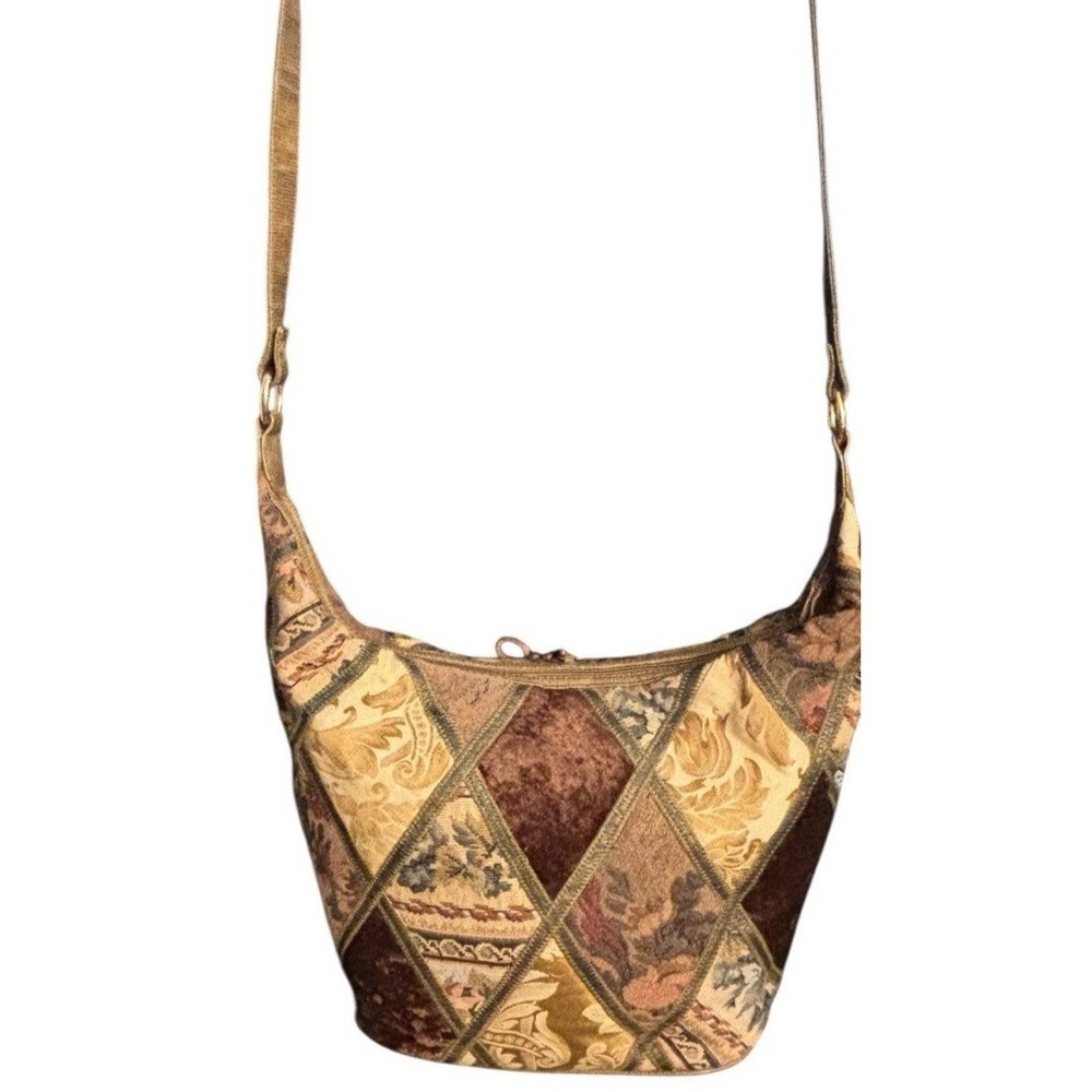 Vintage Boho Patchwork Tapestry Hobo Shoulder Bag Earth Tones Y2K Handmade Large - Picture 8 of 16